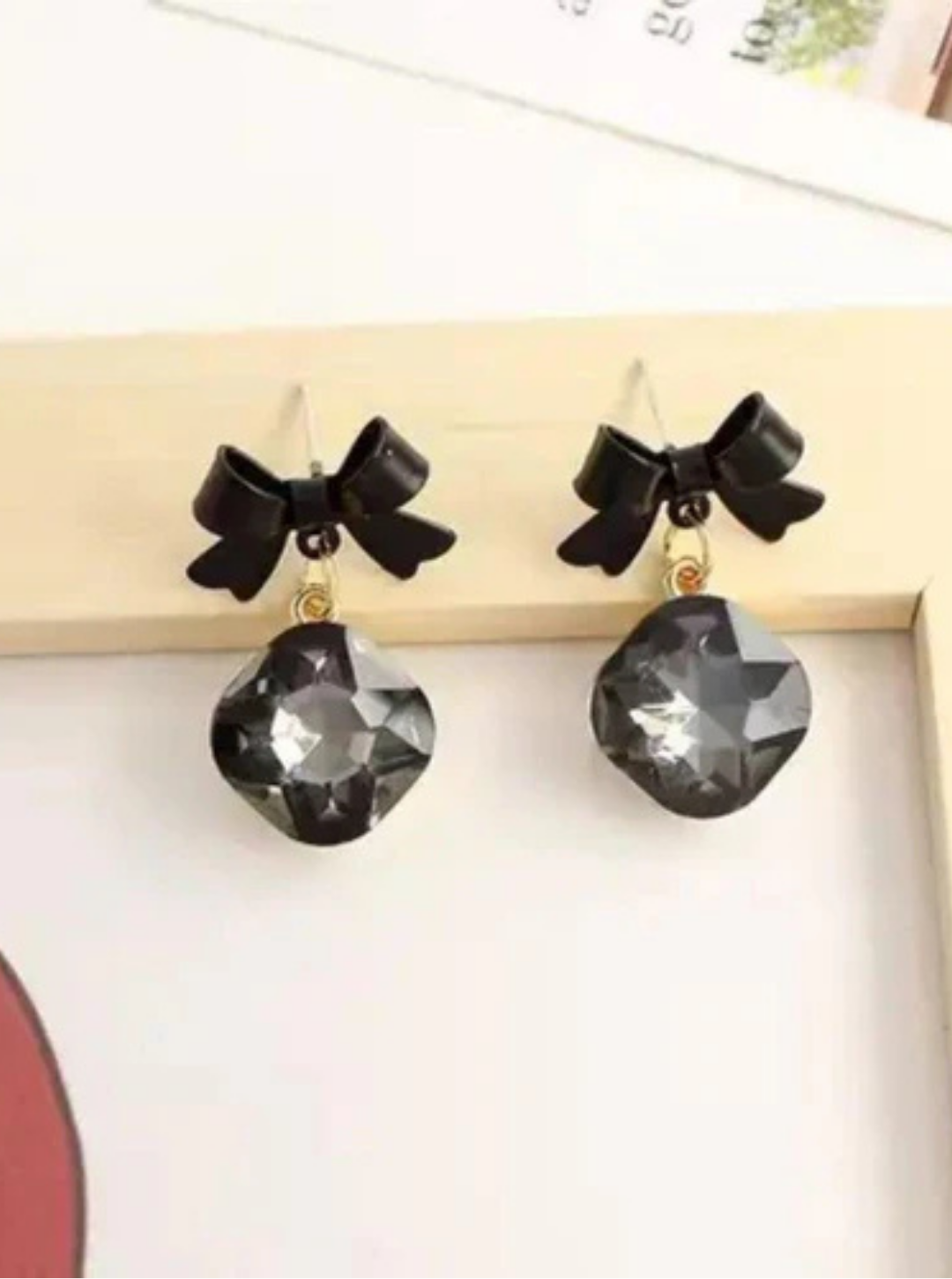 Elegant black bow and crystal statement earrings – Ladybreeze