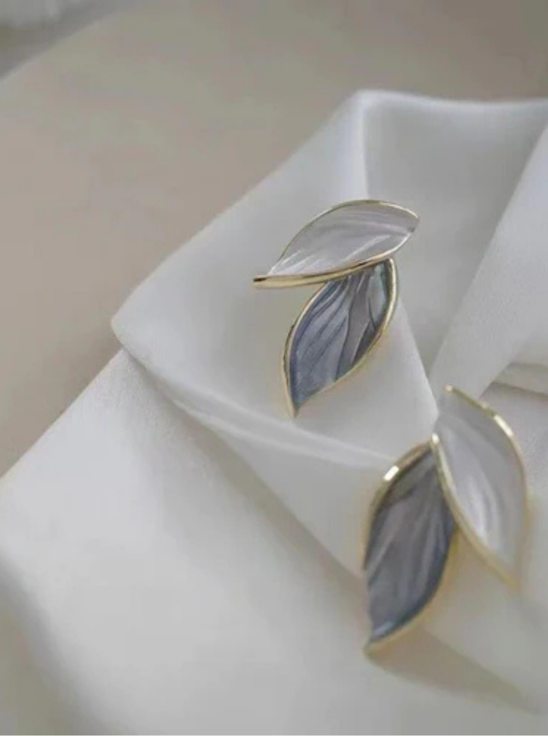Nature-inspired frosted leaf studs with gold border – Ladybreeze