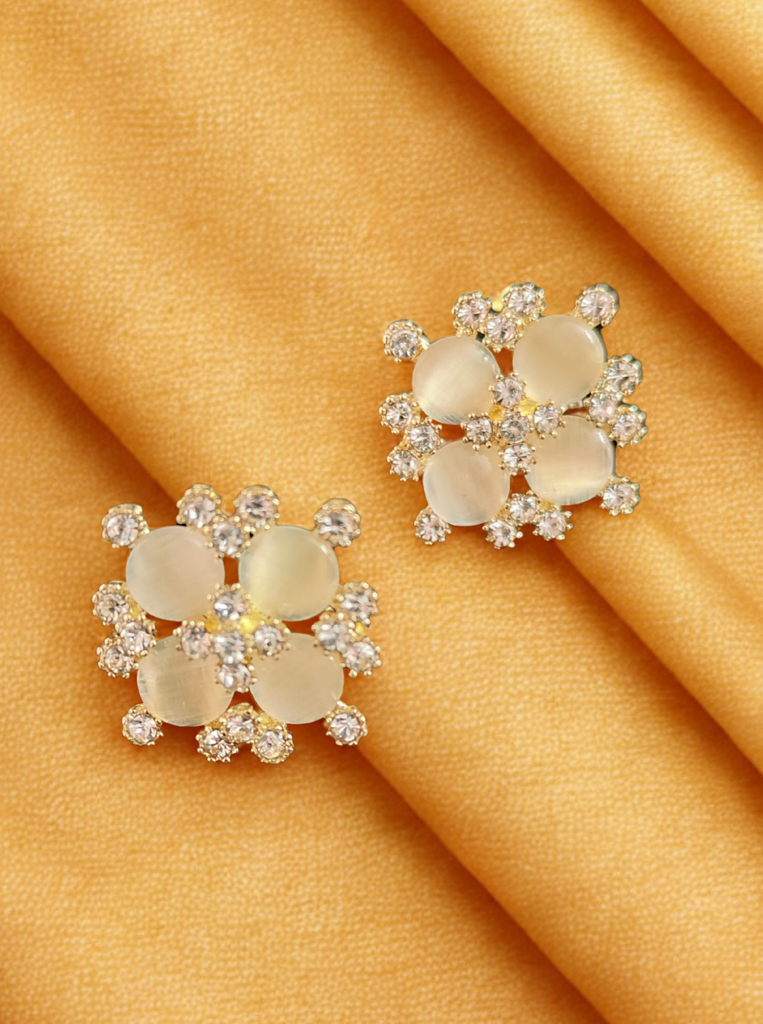Elegant gold-tone stud earrings with frosted floral stones – Ladybreeze