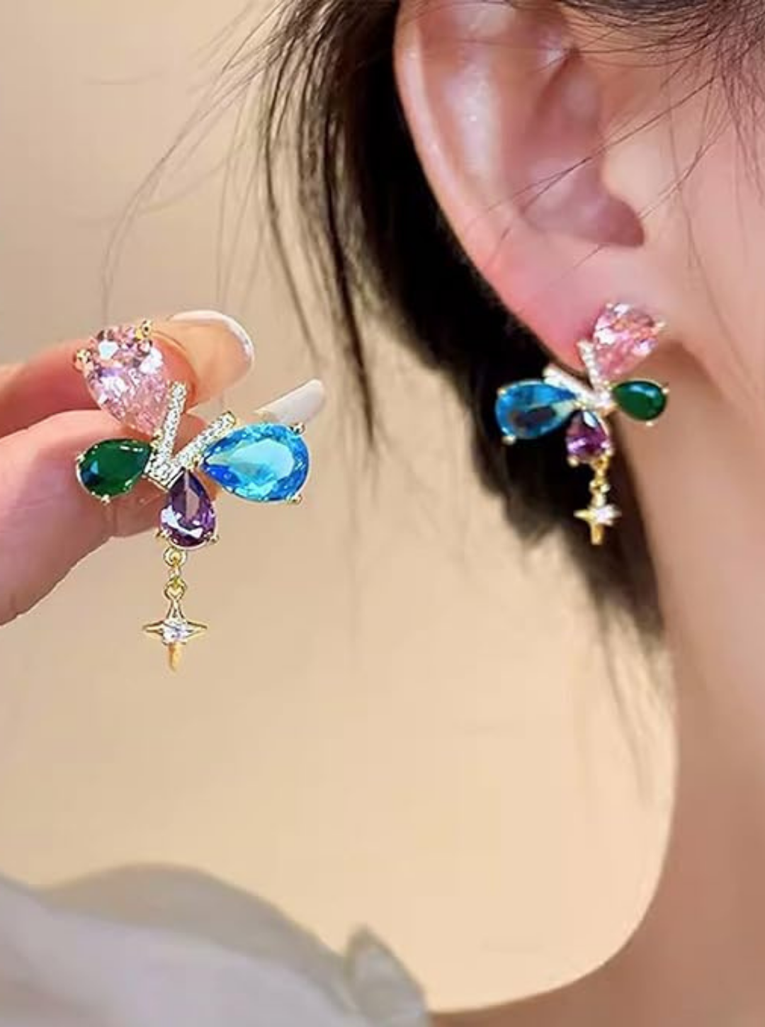 Multicolored gemstone earrings party wear ladybreez