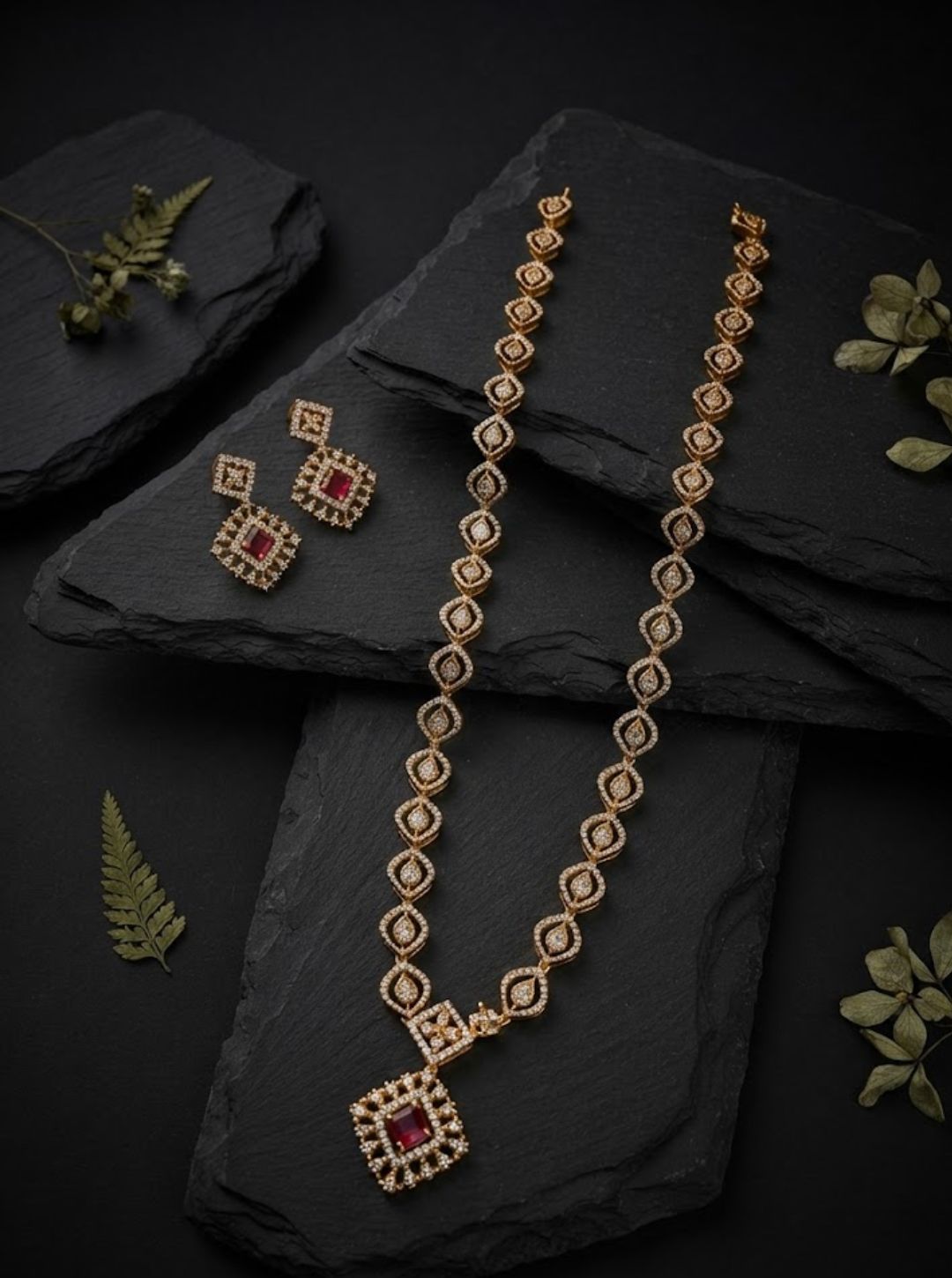 Elegant South Indian ruby pendant necklace for festive wear