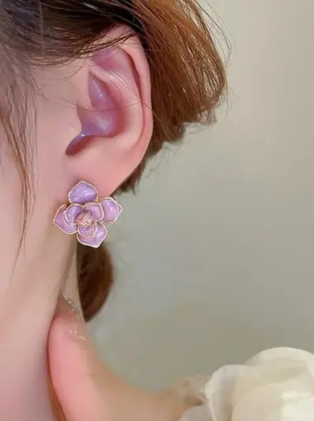 Lavender and gold floral earrings for brunch or parties