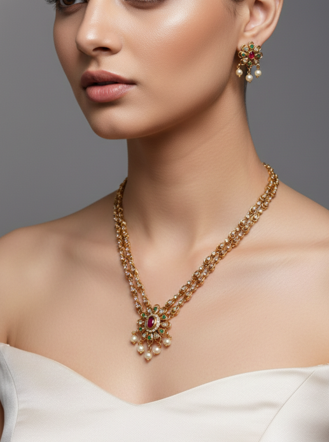 ROYAL FLORAL DUAL LAYER NEKLACE