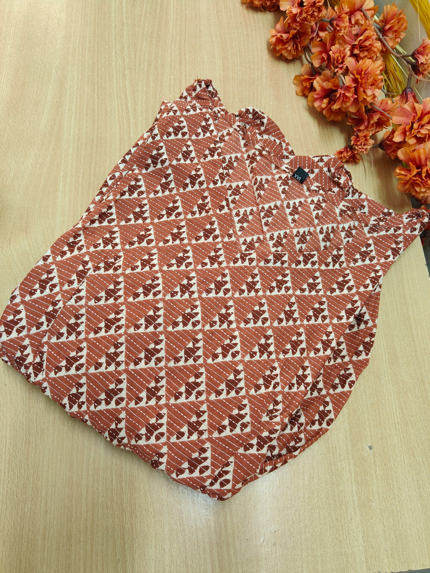 BROWN FLOWER PRINTED COTTON MAXI