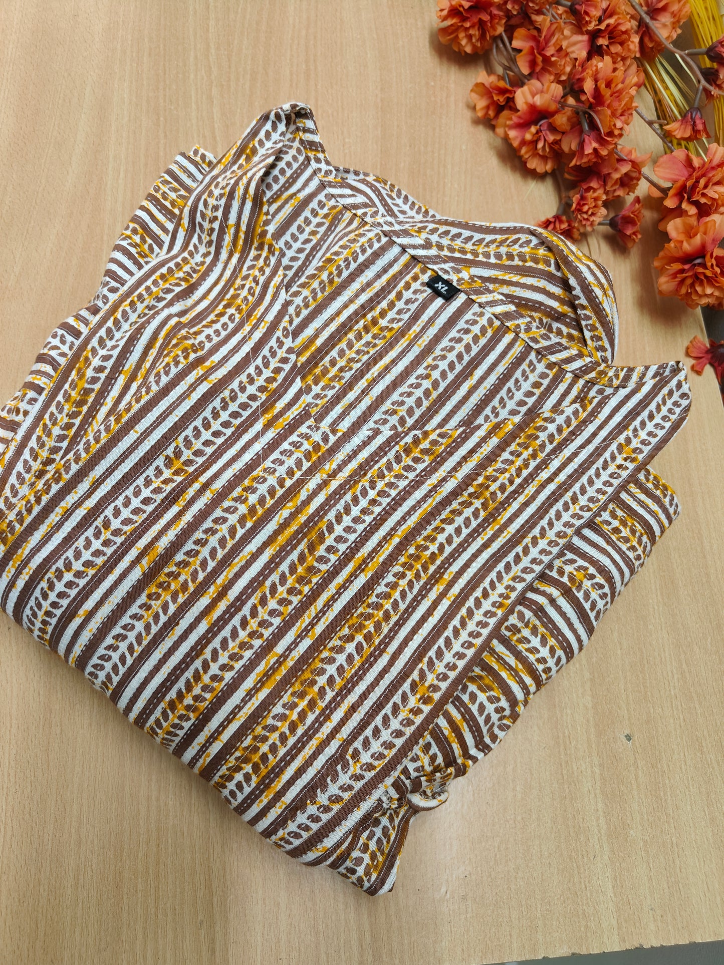 BROWN & WHITE PRINTED COTTON MAXI