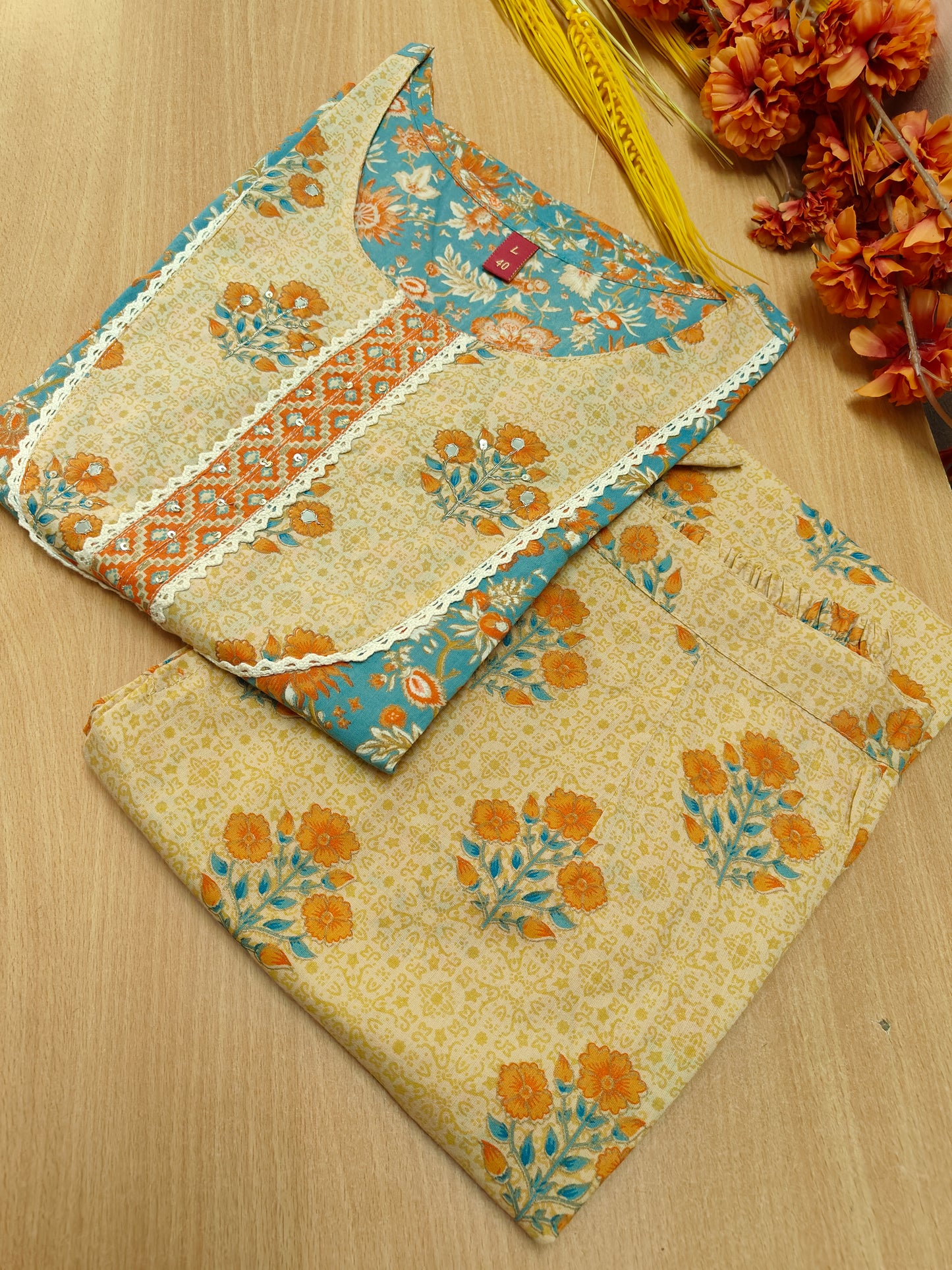 BLUE ORANGE KURTI SET