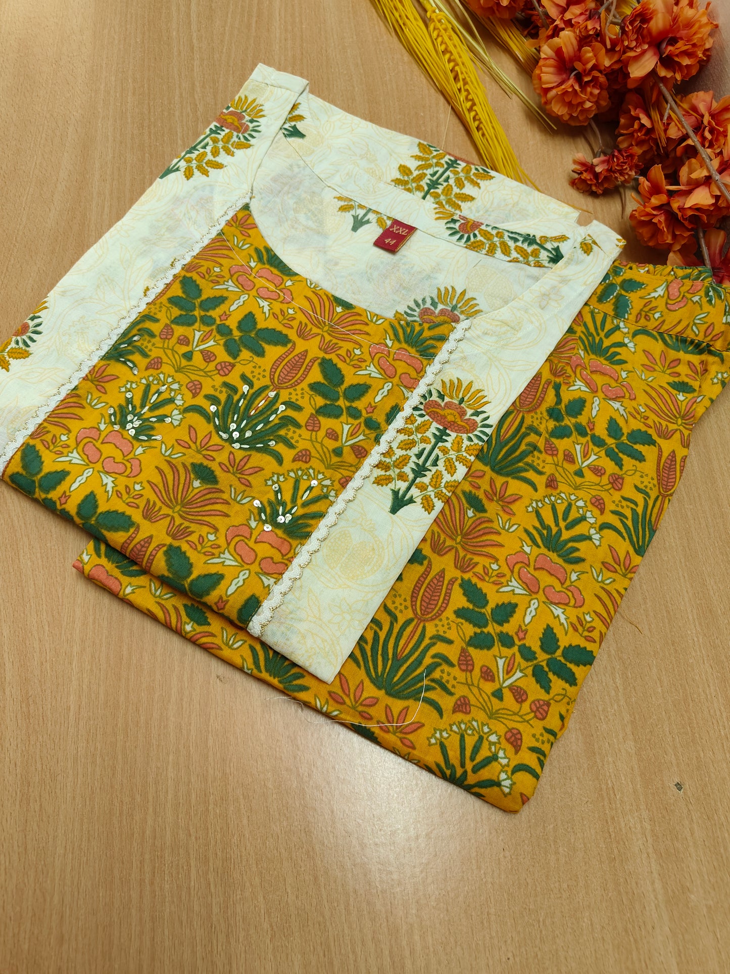WHITE-YELLOW KURTI SET