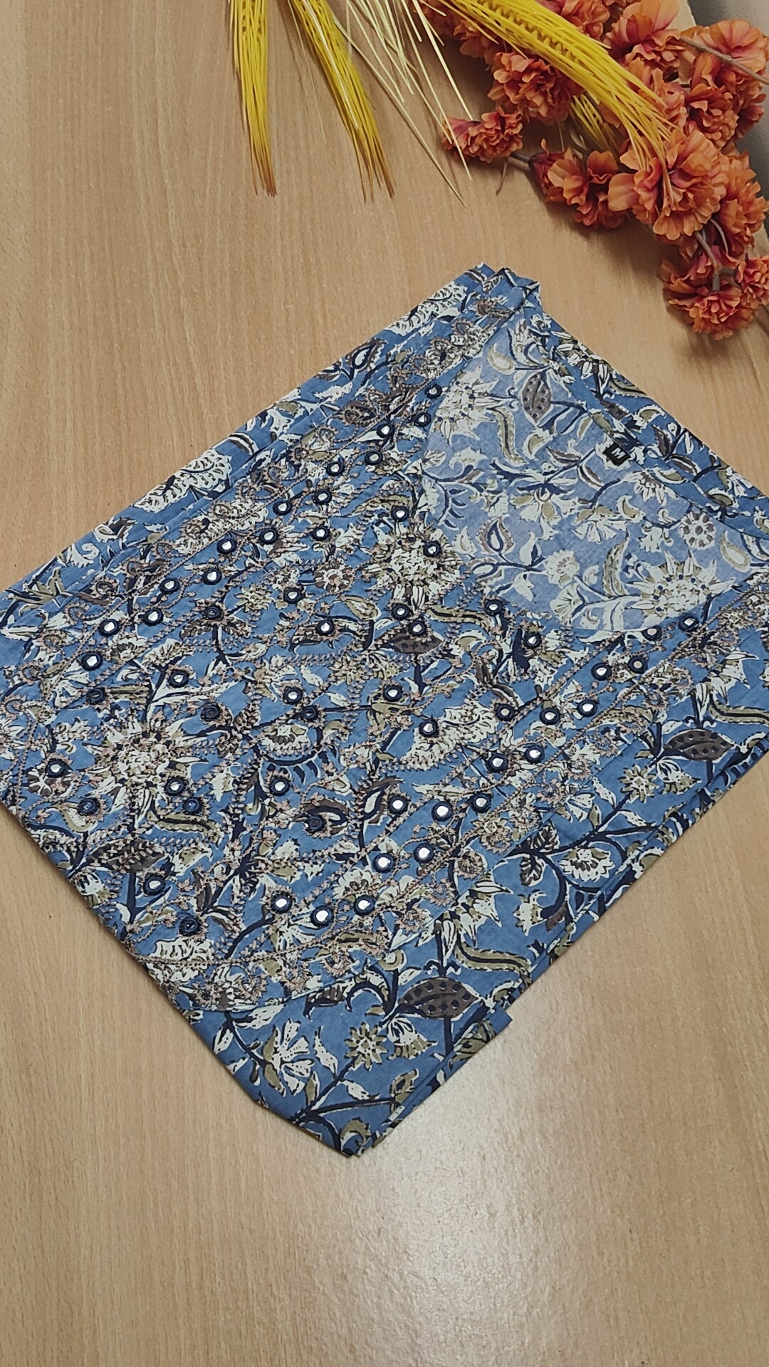 BLUE YOKE PATTERNED COTTON KURTI