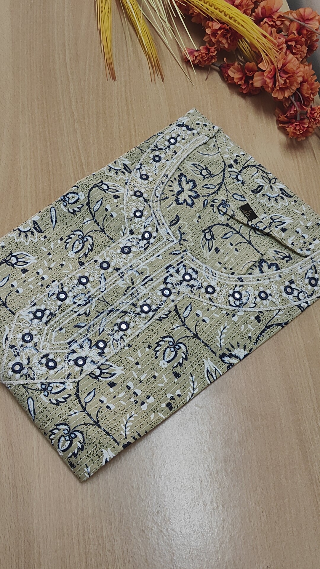 BEIGE YOKE PATTERNED COTTON KURTI