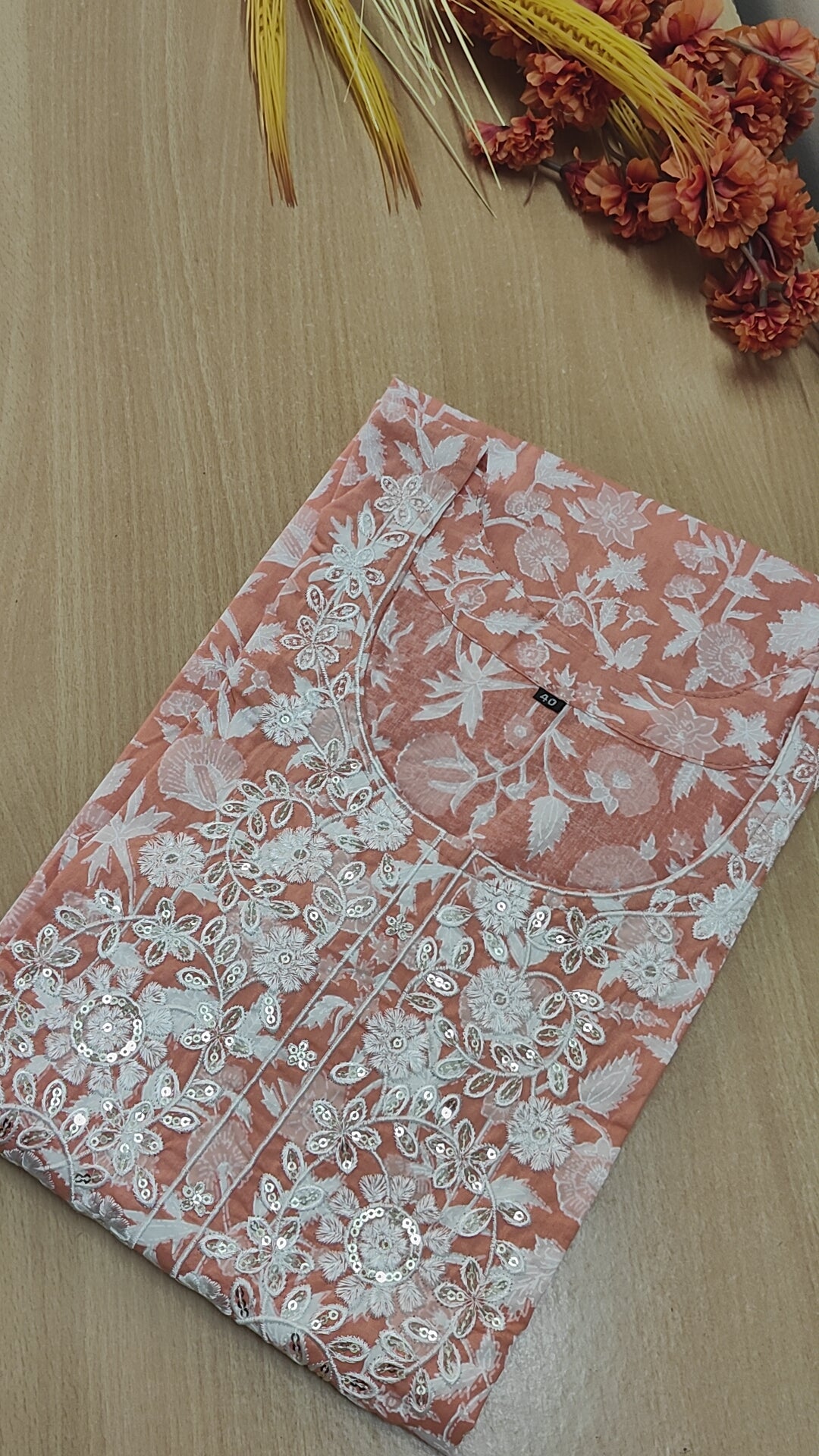 PEACH YOKE PATTERNED COTTON KURTI