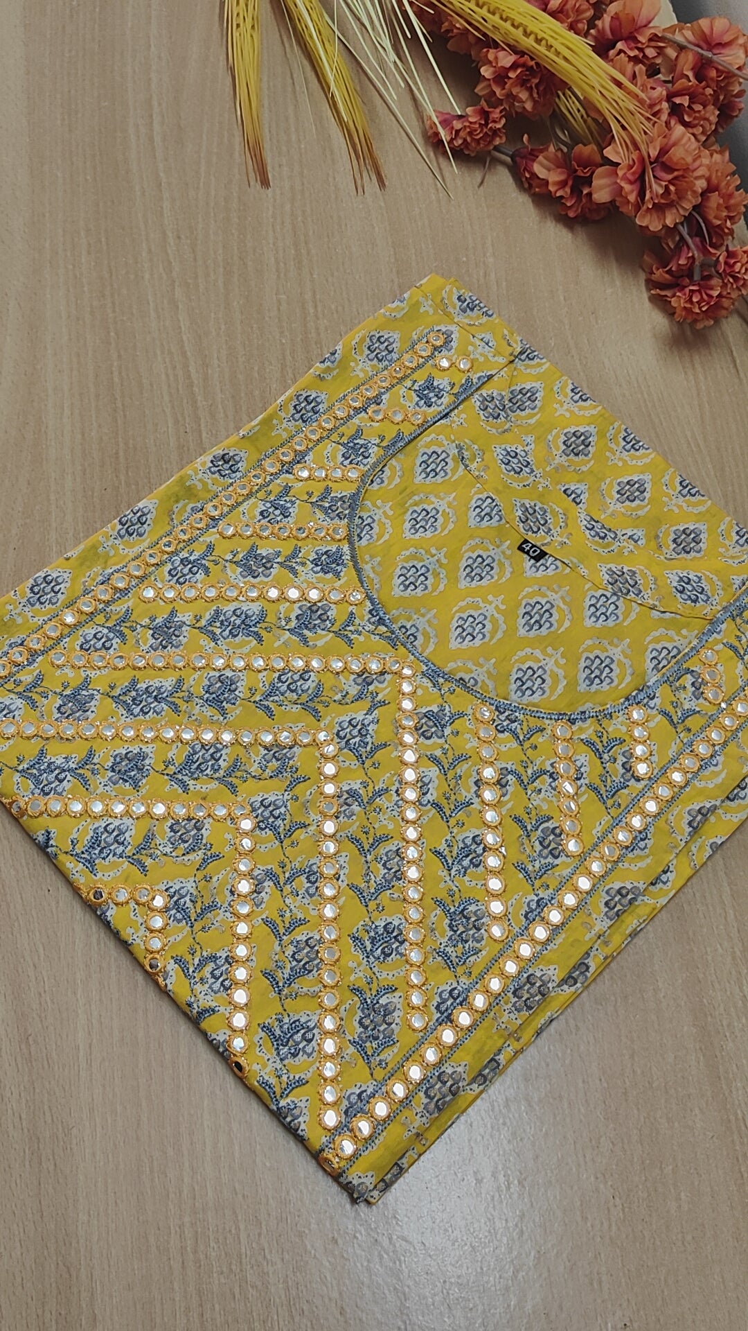 YELLOW YOKE PATTERNED COTTON KURTI