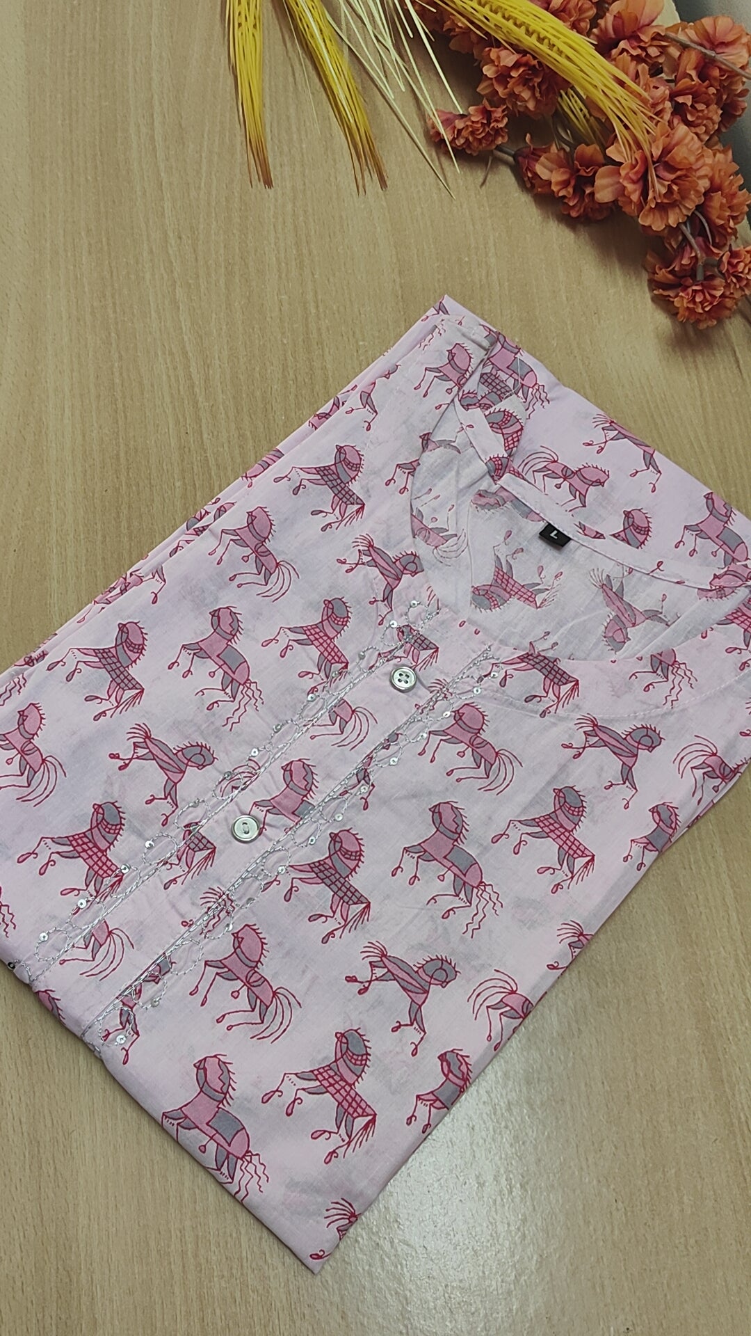 PINK YOKE PATTERNED COTTON KURTI