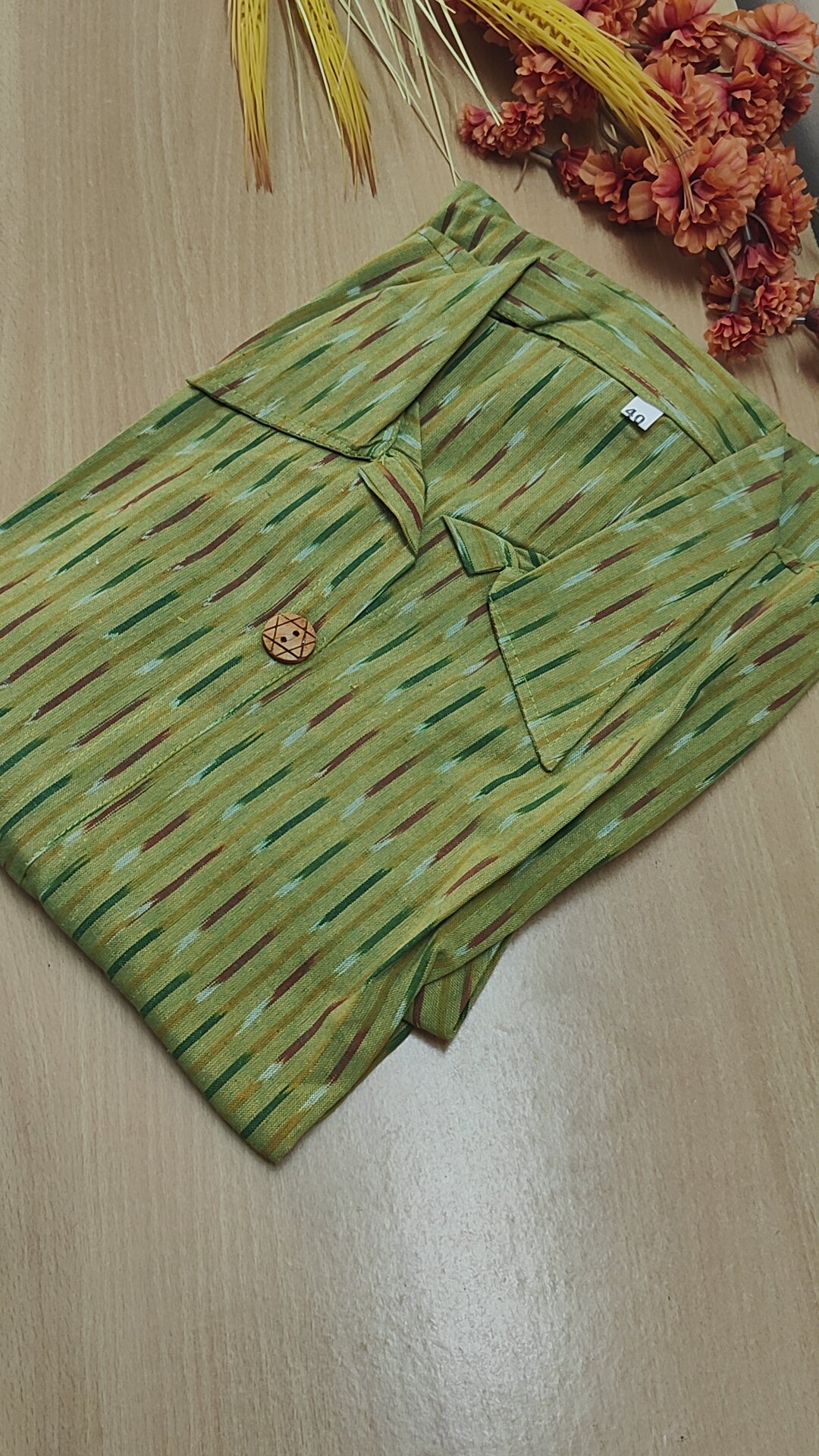 GREEN ALINE IKKAT COTTON KURTI