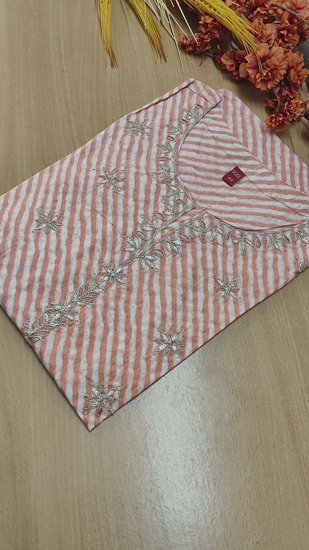 PEACH LEHARIYA COTTON KURTI