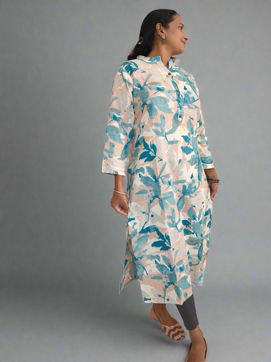 BLUE LEAF PRINT FLEX COTTON KURTI