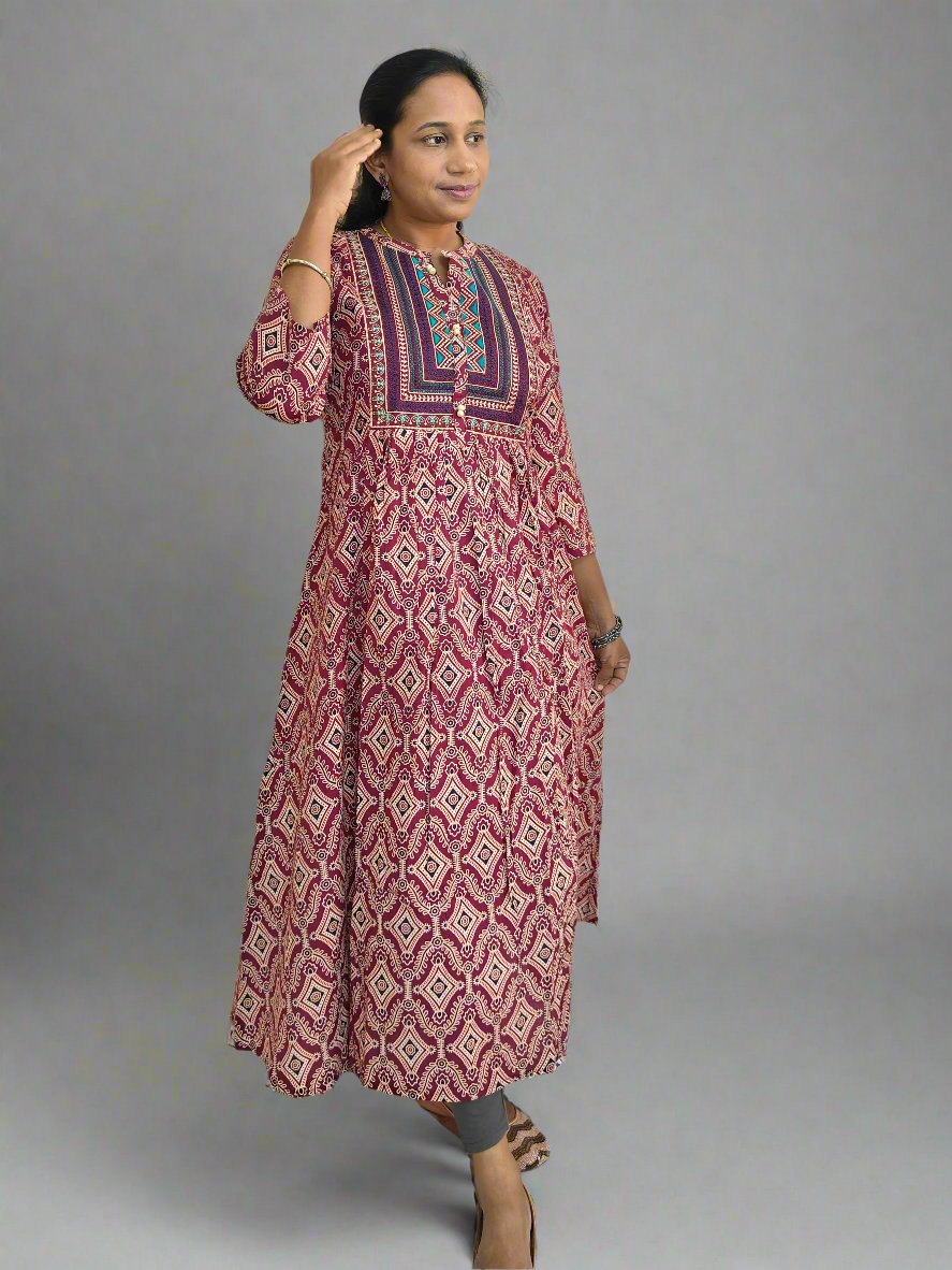 MAROON YOKE DRESS KURTI