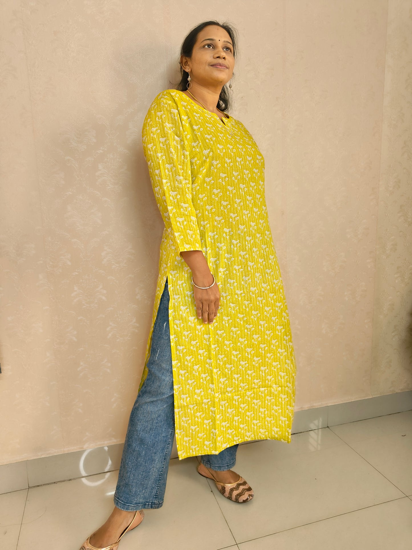YELLOW COTTON KURTI