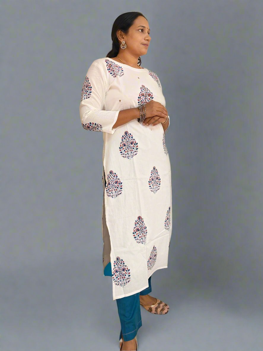 WHITE-BLUE KURTI SET