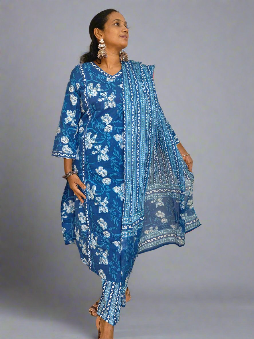 DARK BLUE COTTON KURTI SET