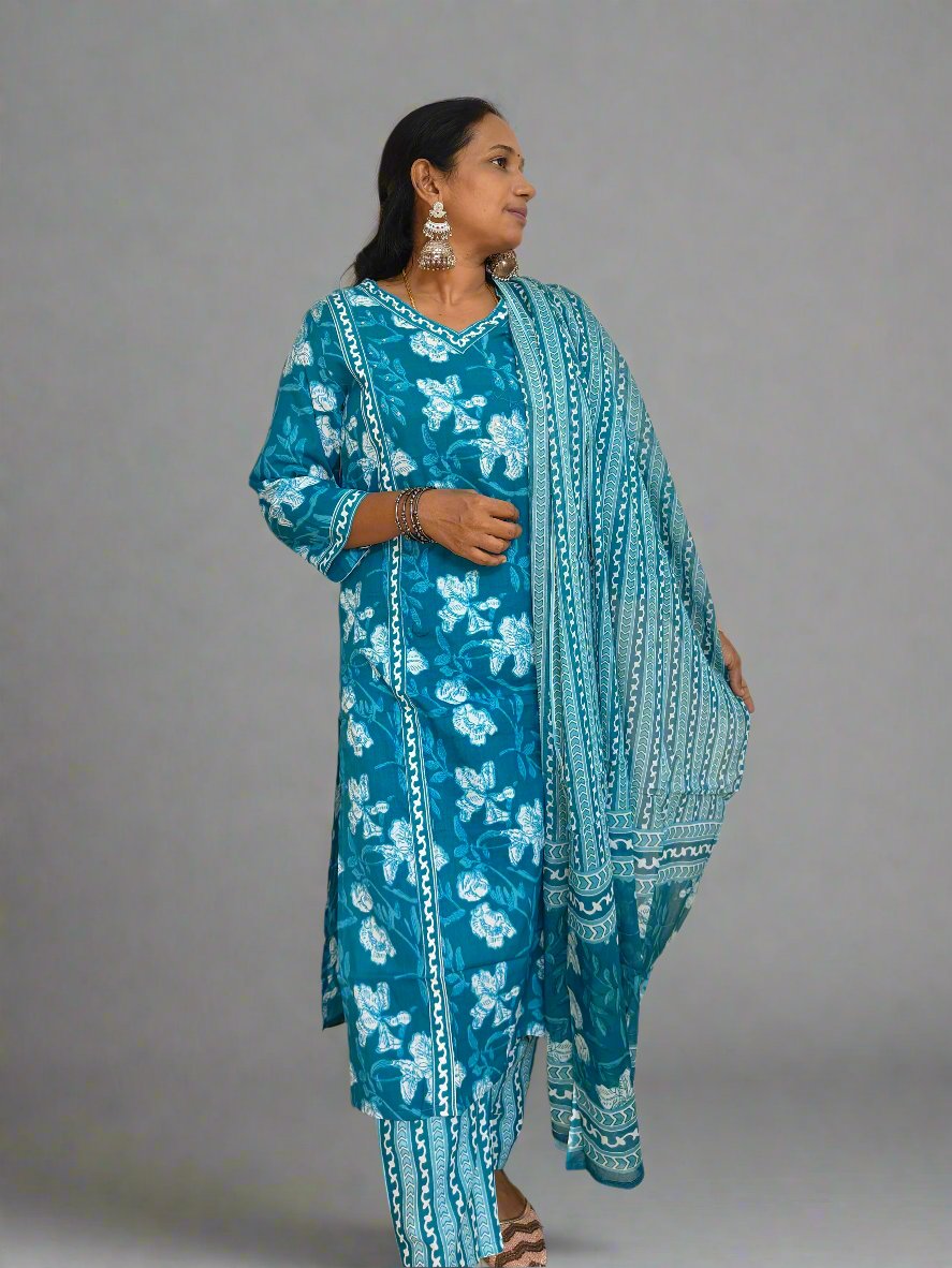 BLUE COTTON KURTI SET