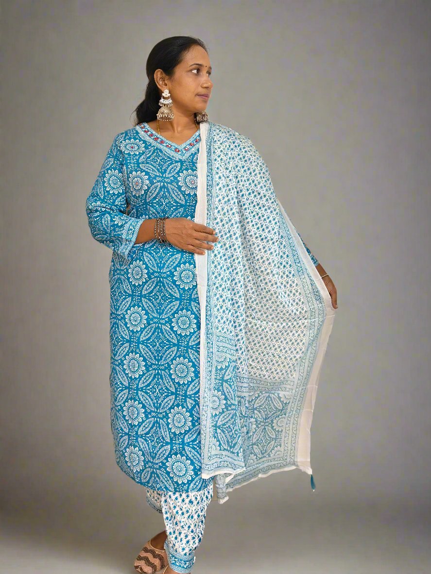 BLUE RAYON KURTI SET