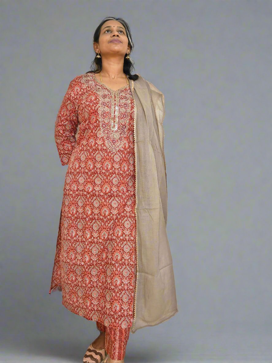 MAROON COTTON KURTI SET