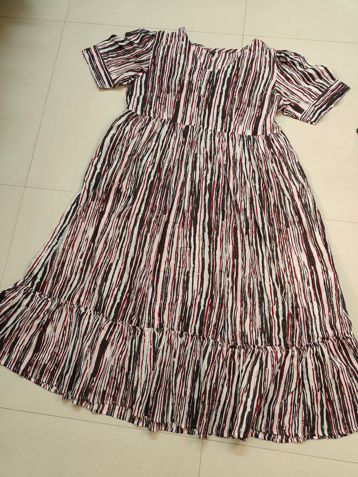RED GREY STRIPED COTTON MAXI