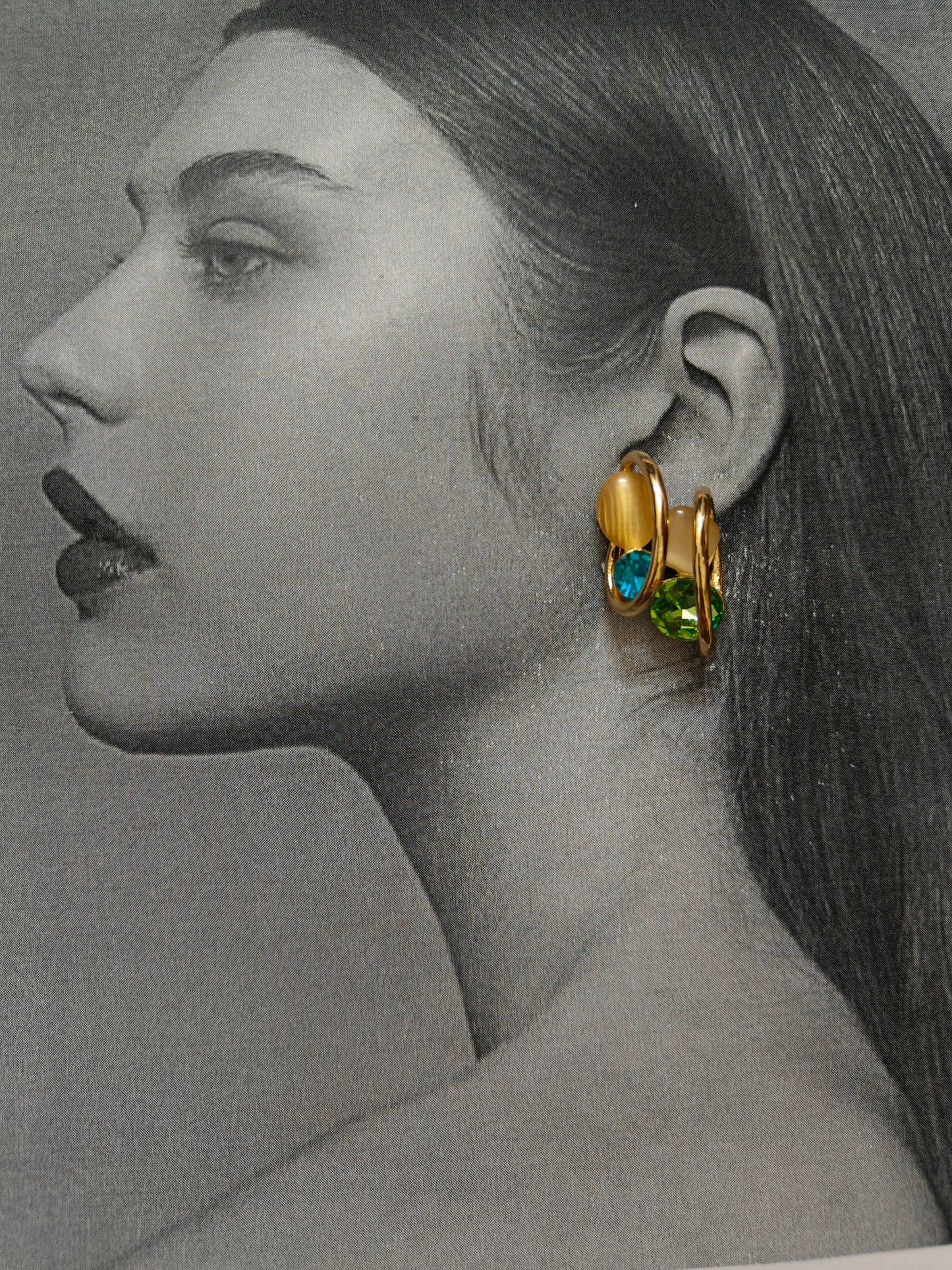 GOLDEN FOUR GEMSTONE EARRINGS