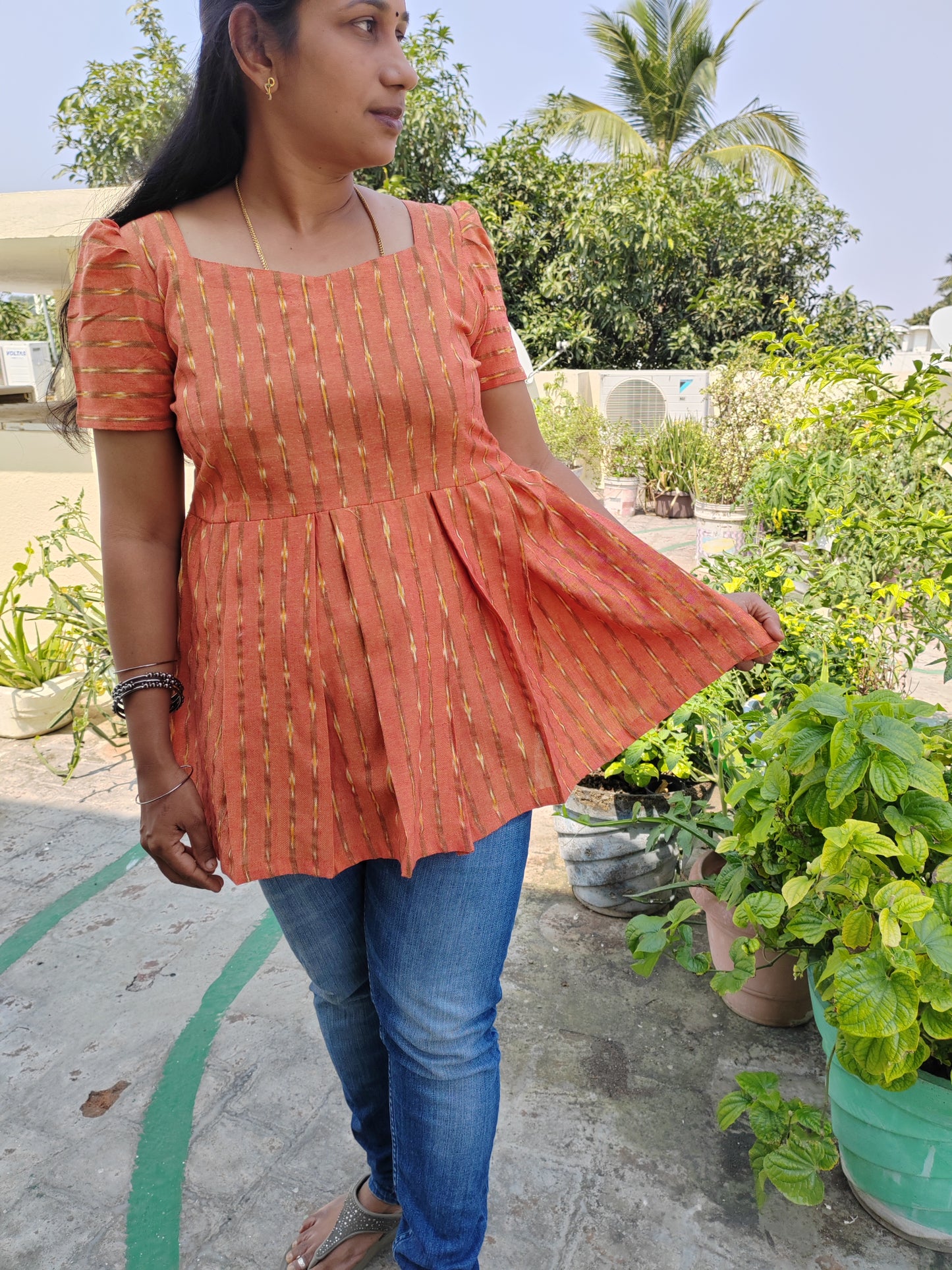 ORANGE IKKAT PEPLUM SHORT TOPS