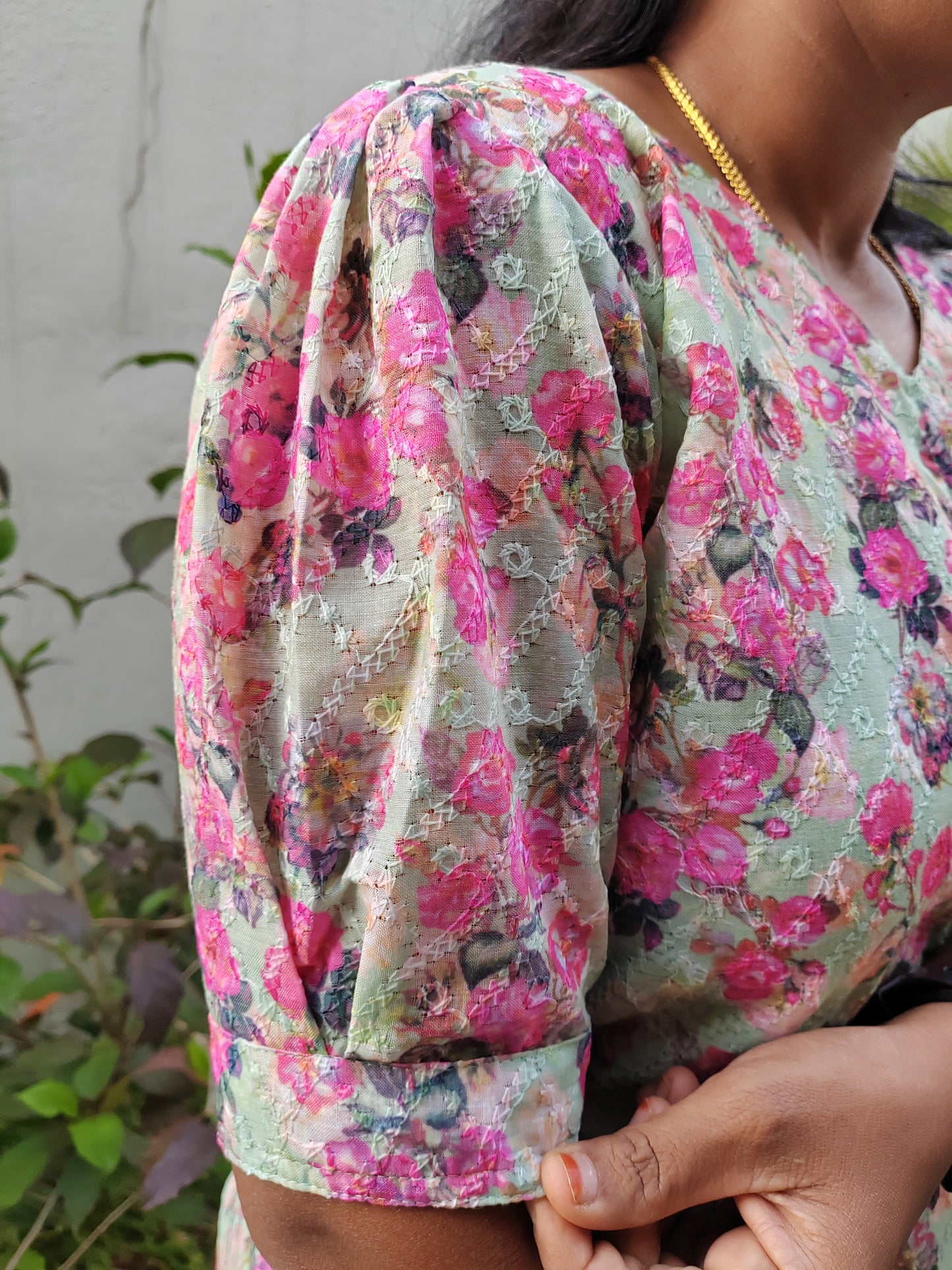 GREEN FLORAL ALINE KURTI