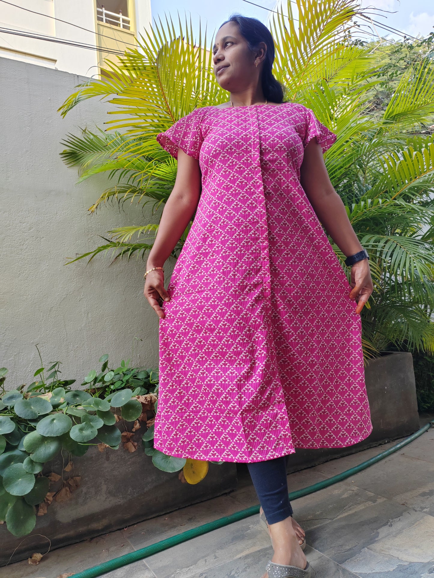 PINK KANTHA COTTON KURTI