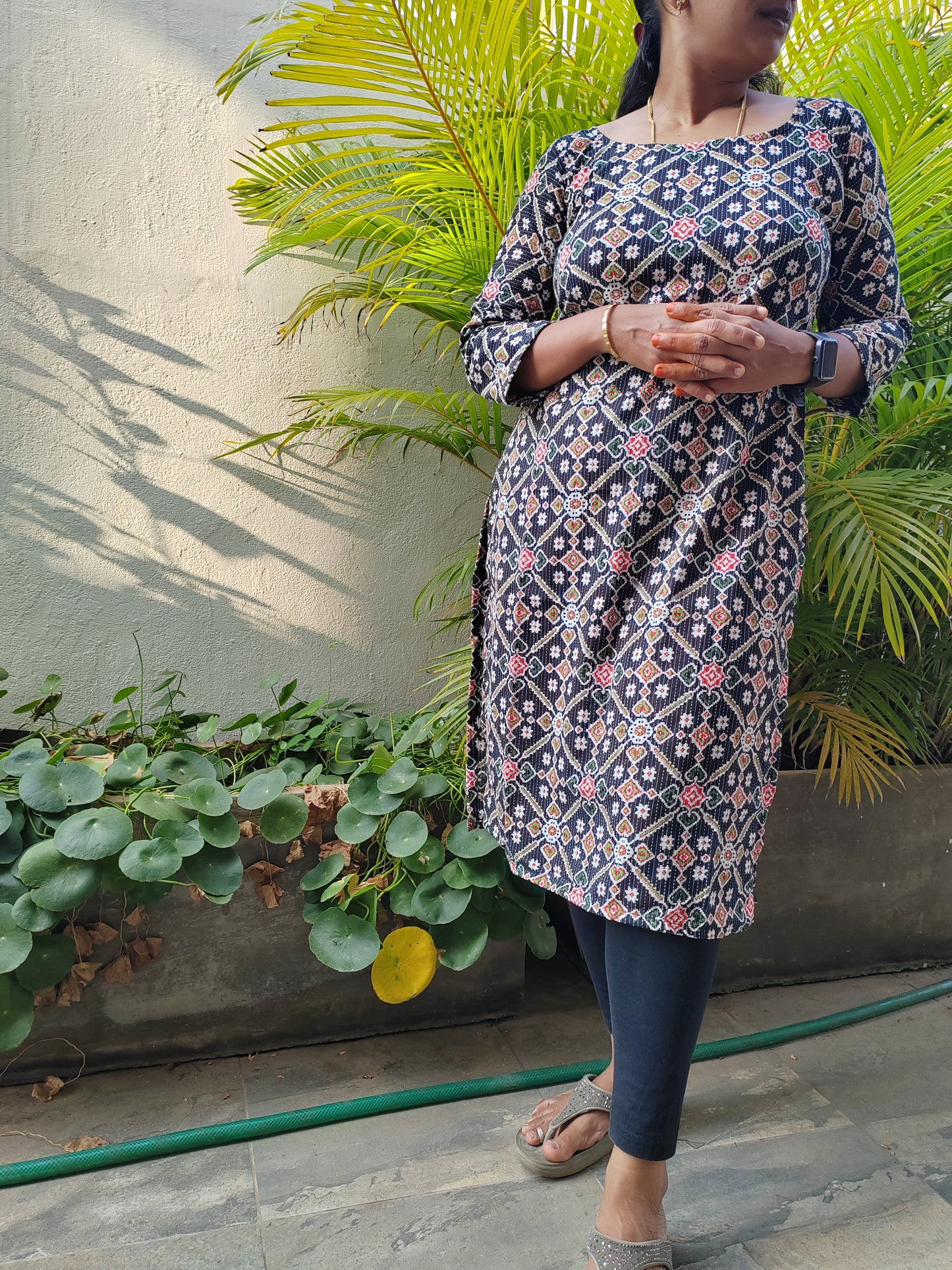 BLACK PATOLA KANTHA KURTI
