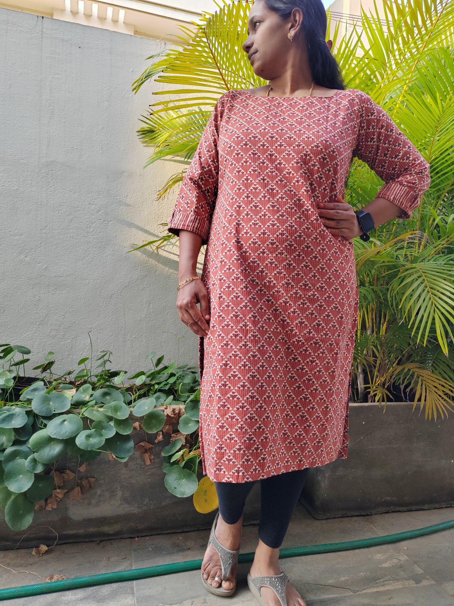 BROWN KANTHA COTTON KURTI