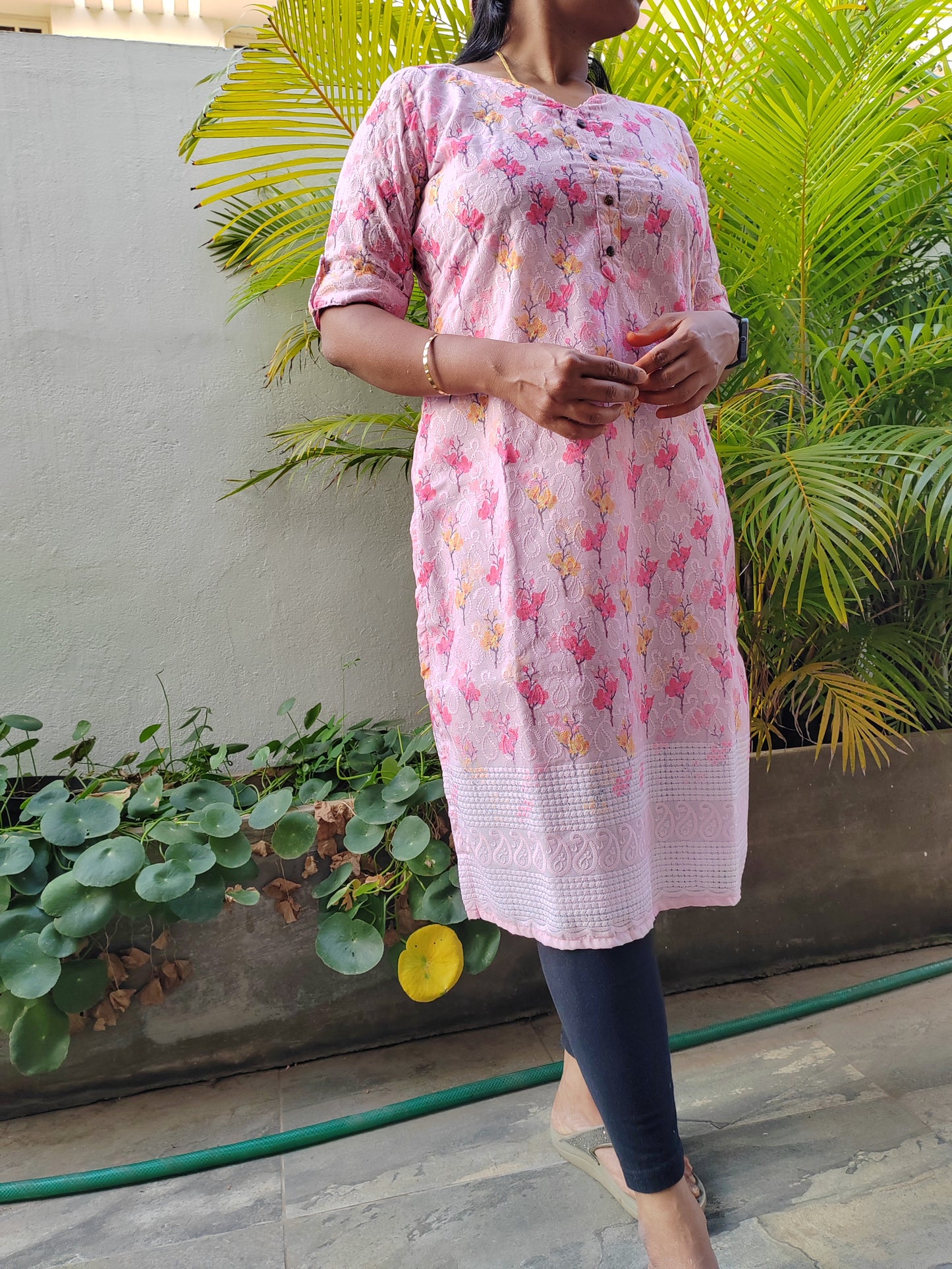 PINK FLORAL ALINE KURTI