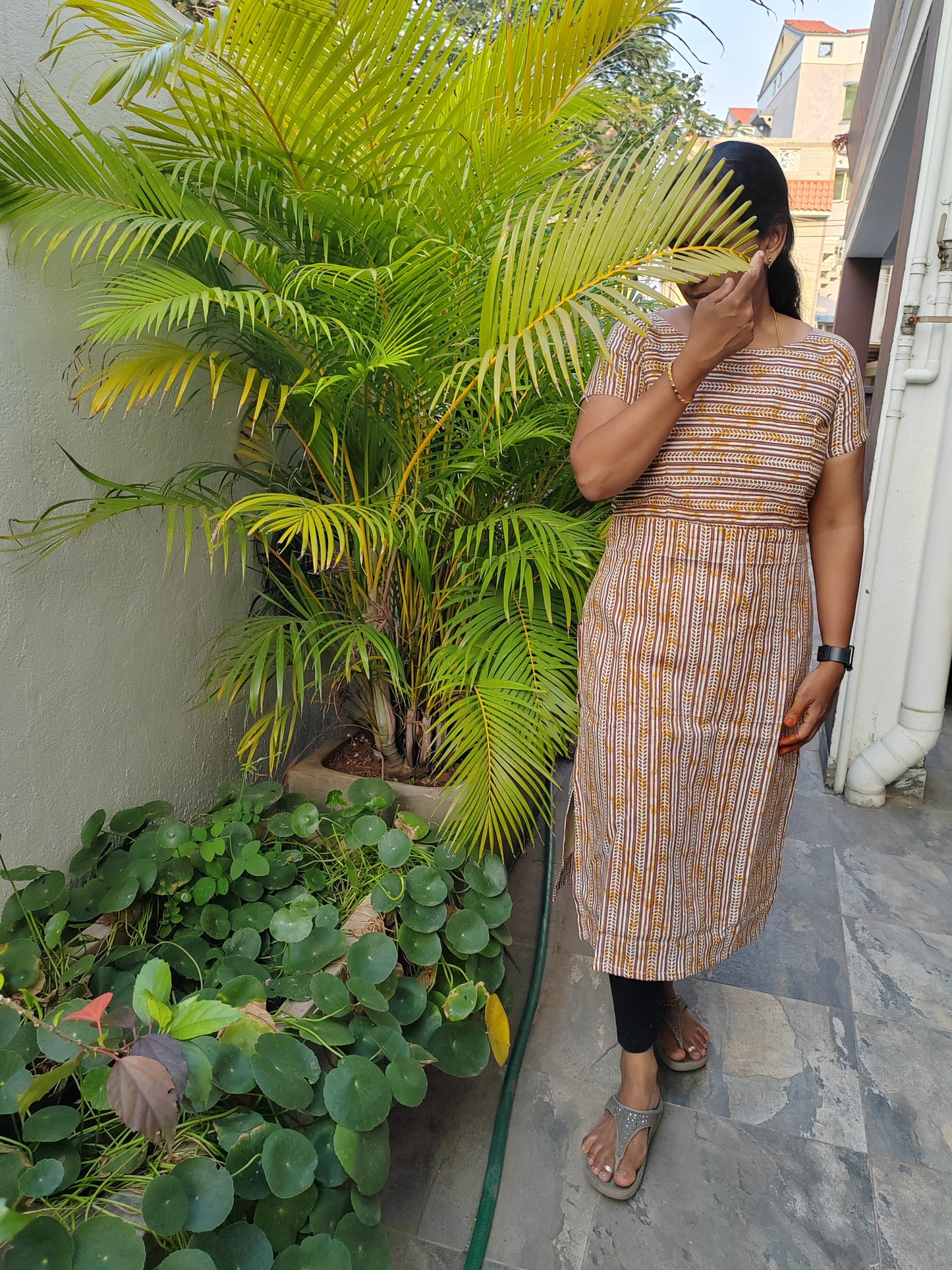 BISCUIT BROWN KANTHA COTTON KURTI