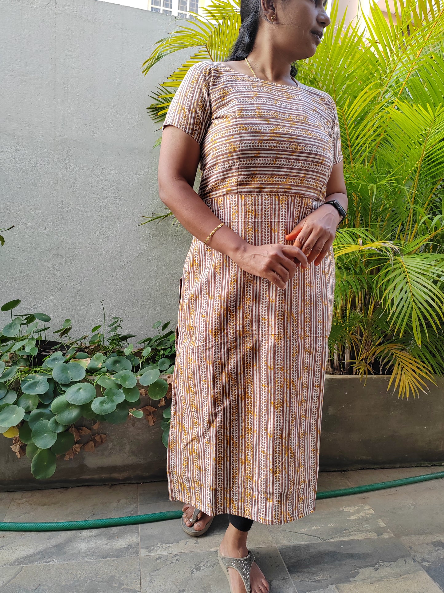 BISCUIT BROWN KANTHA COTTON KURTI