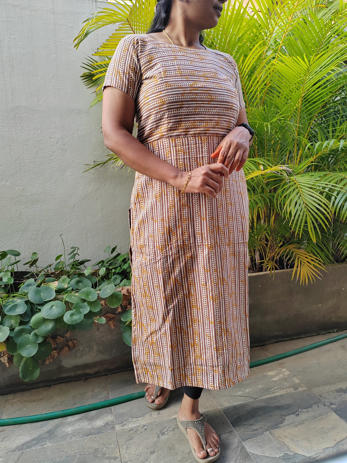 BISCUIT BROWN KANTHA COTTON KURTI