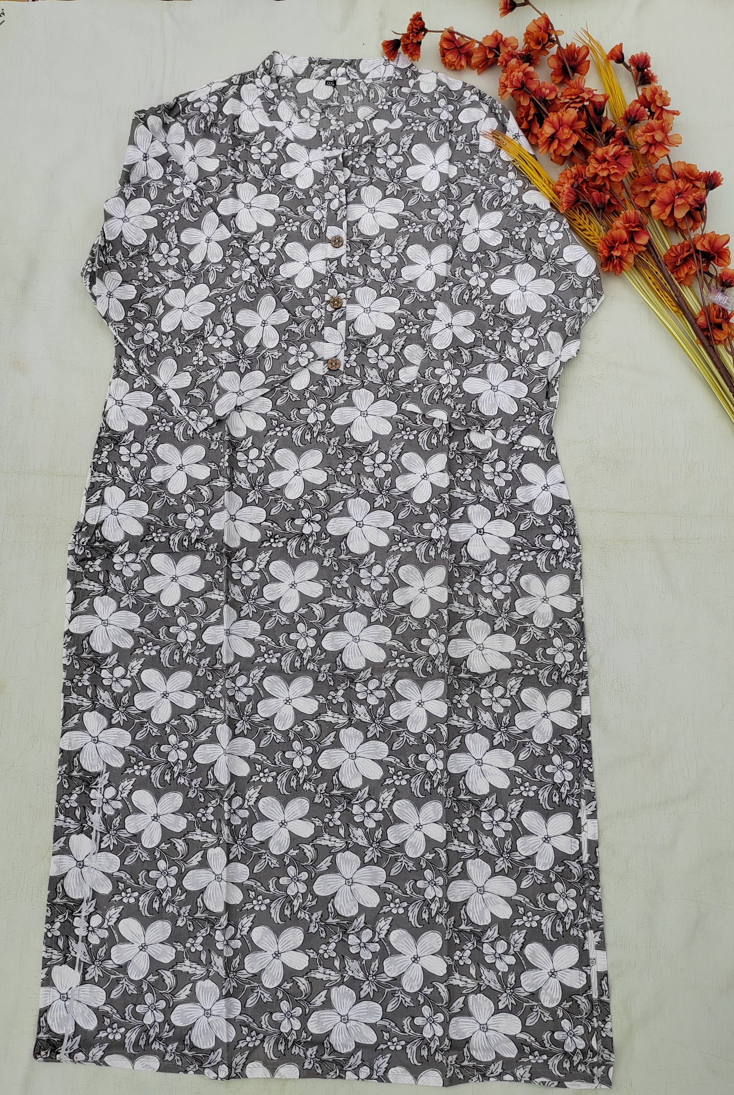GREY FLORAL KURTI