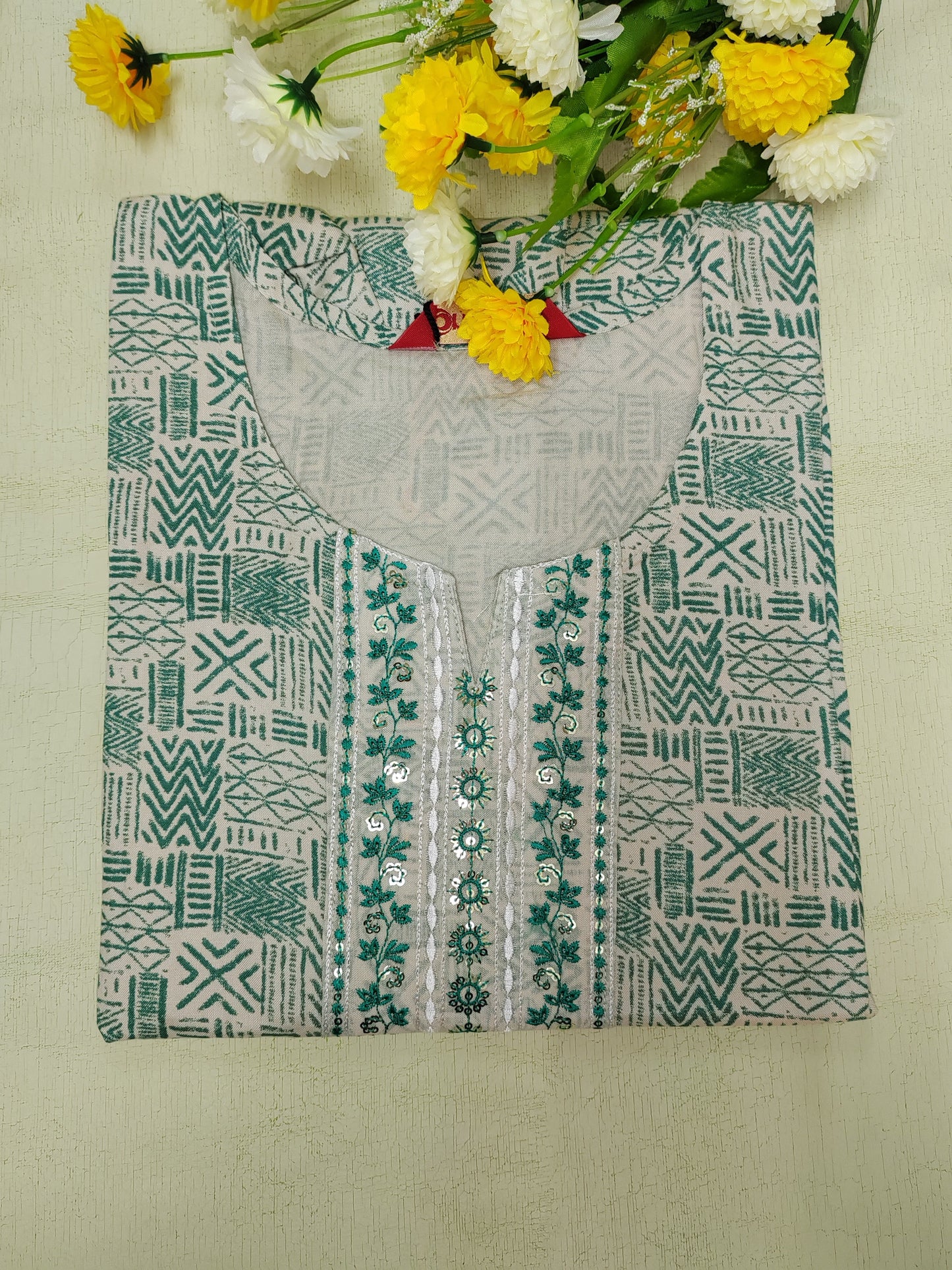 WHITE-GREEN RAYON KURTI