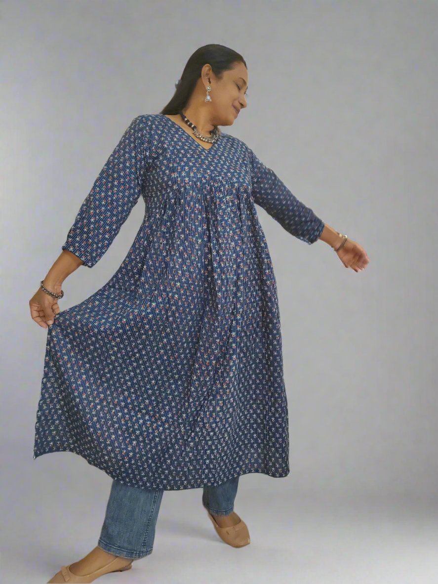 BLUE ALIA CUT COTTON KURTI