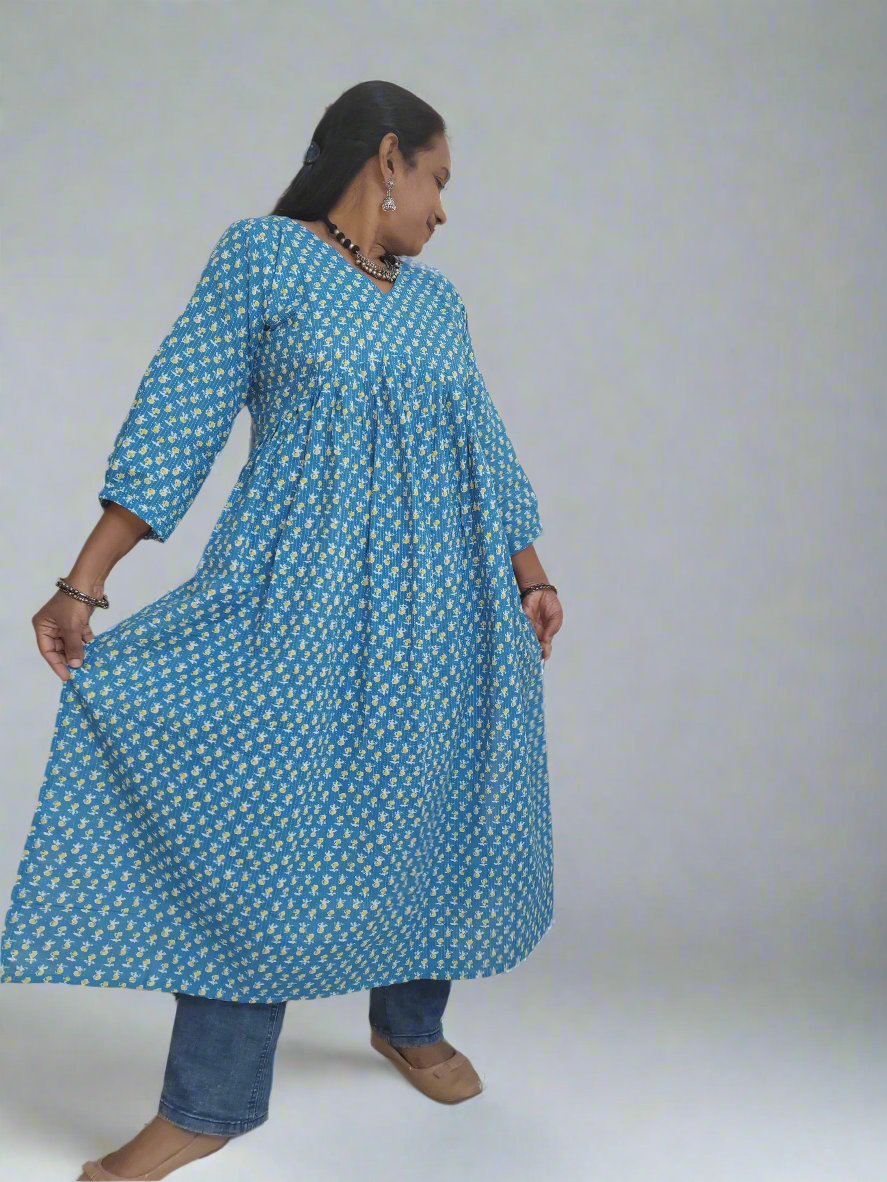 BLUE ALIA CUT COTTON KURTI