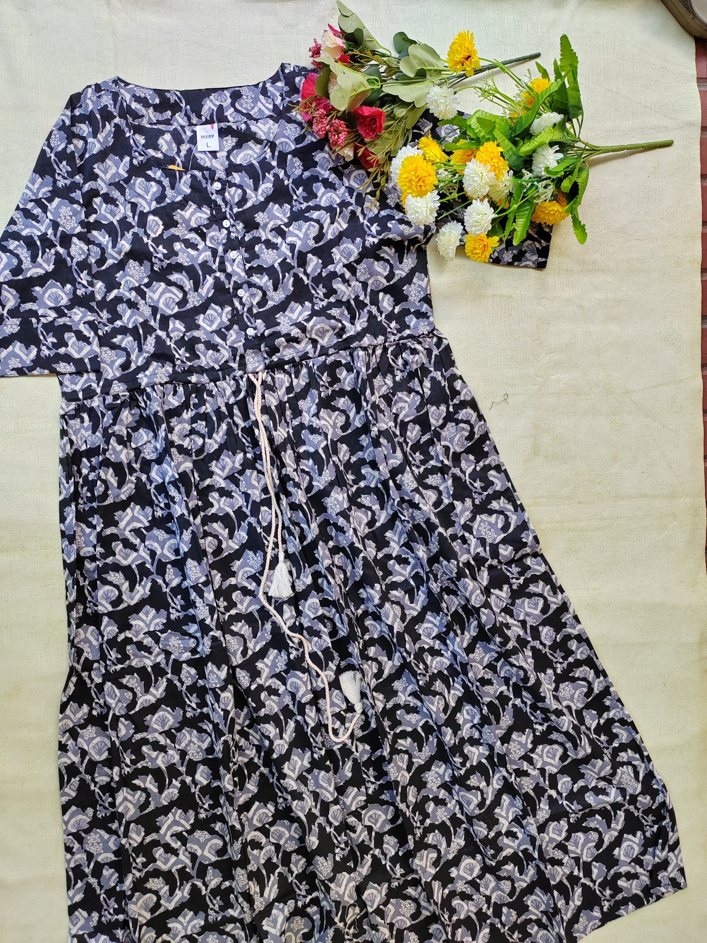 BLACK COTTON DRAWSTRING MAXI