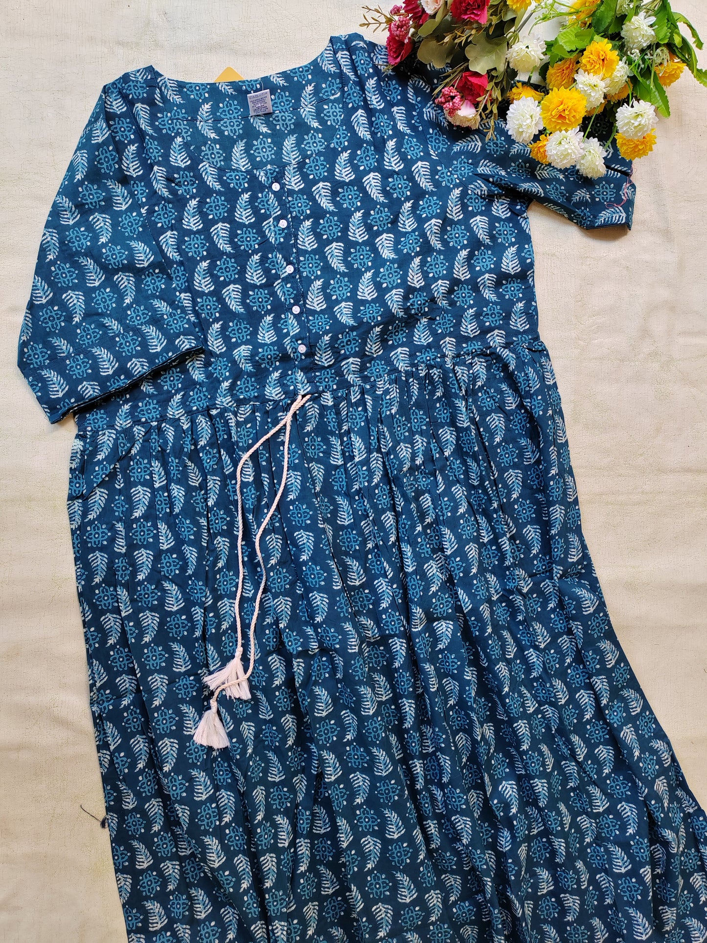 BLUE COTTON DRAWSTRING MAXI