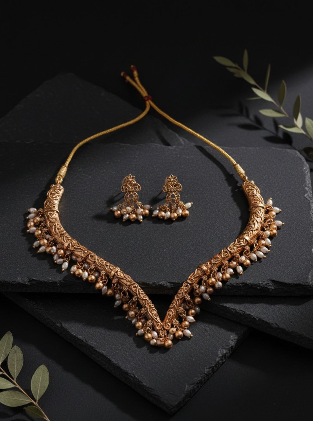 FILIGREE PEARL FRINGE NECKLACE
