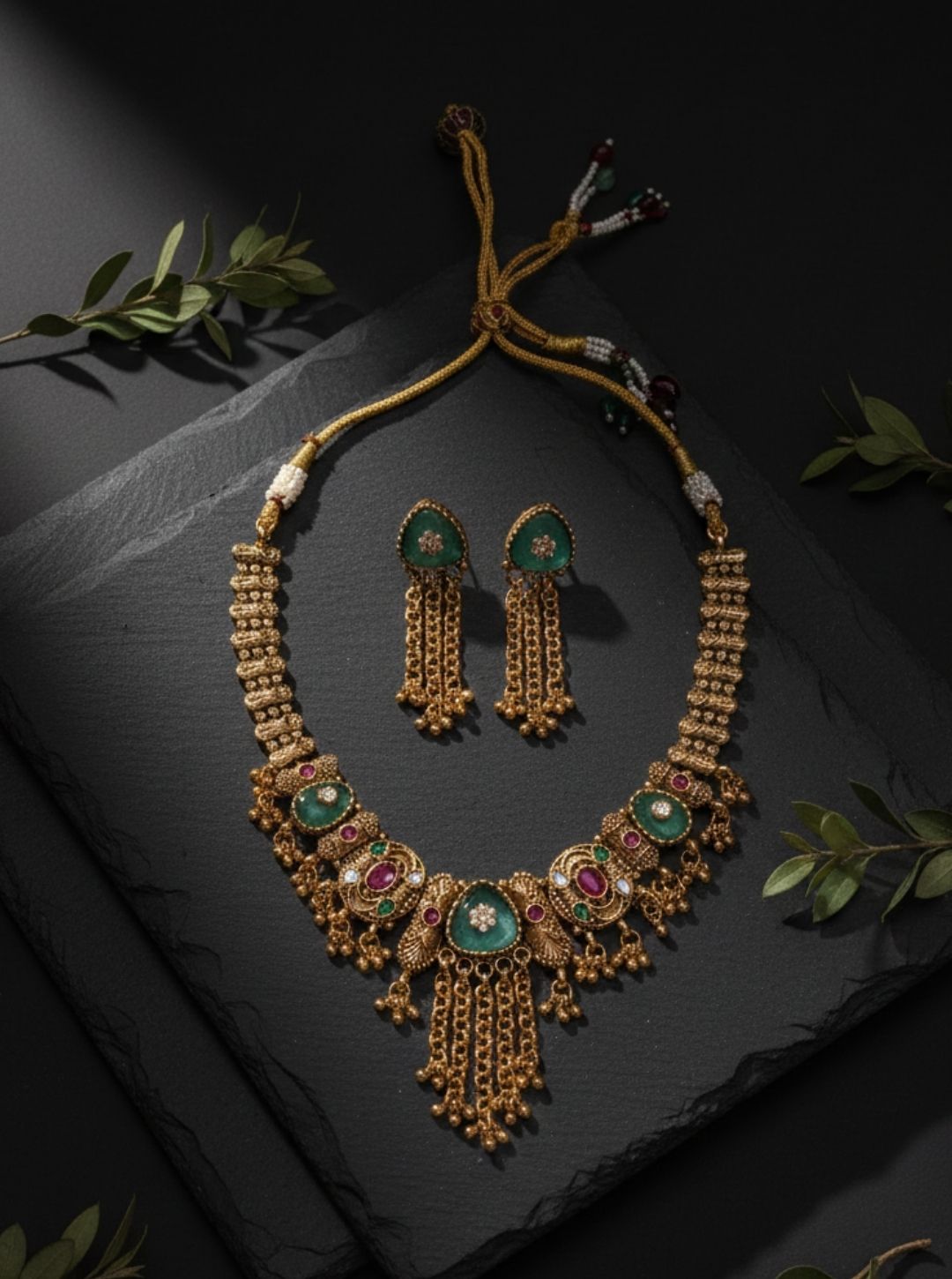 RICH EMERALD TASSEL TEMPLE NECKLACE
