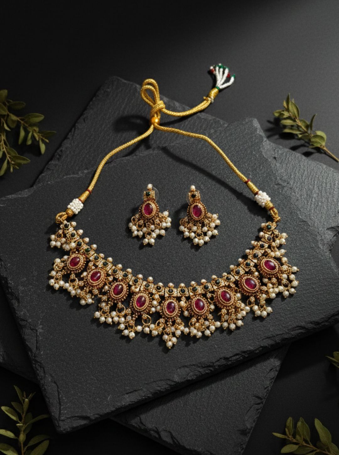 RUBY PEARL TEMPLE CHOKER NECKLACE