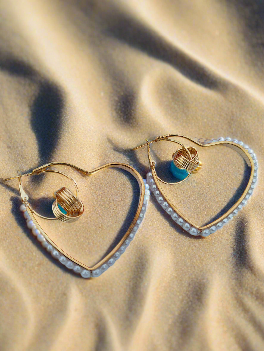 PEARL HEART CASCADE EARRINGS