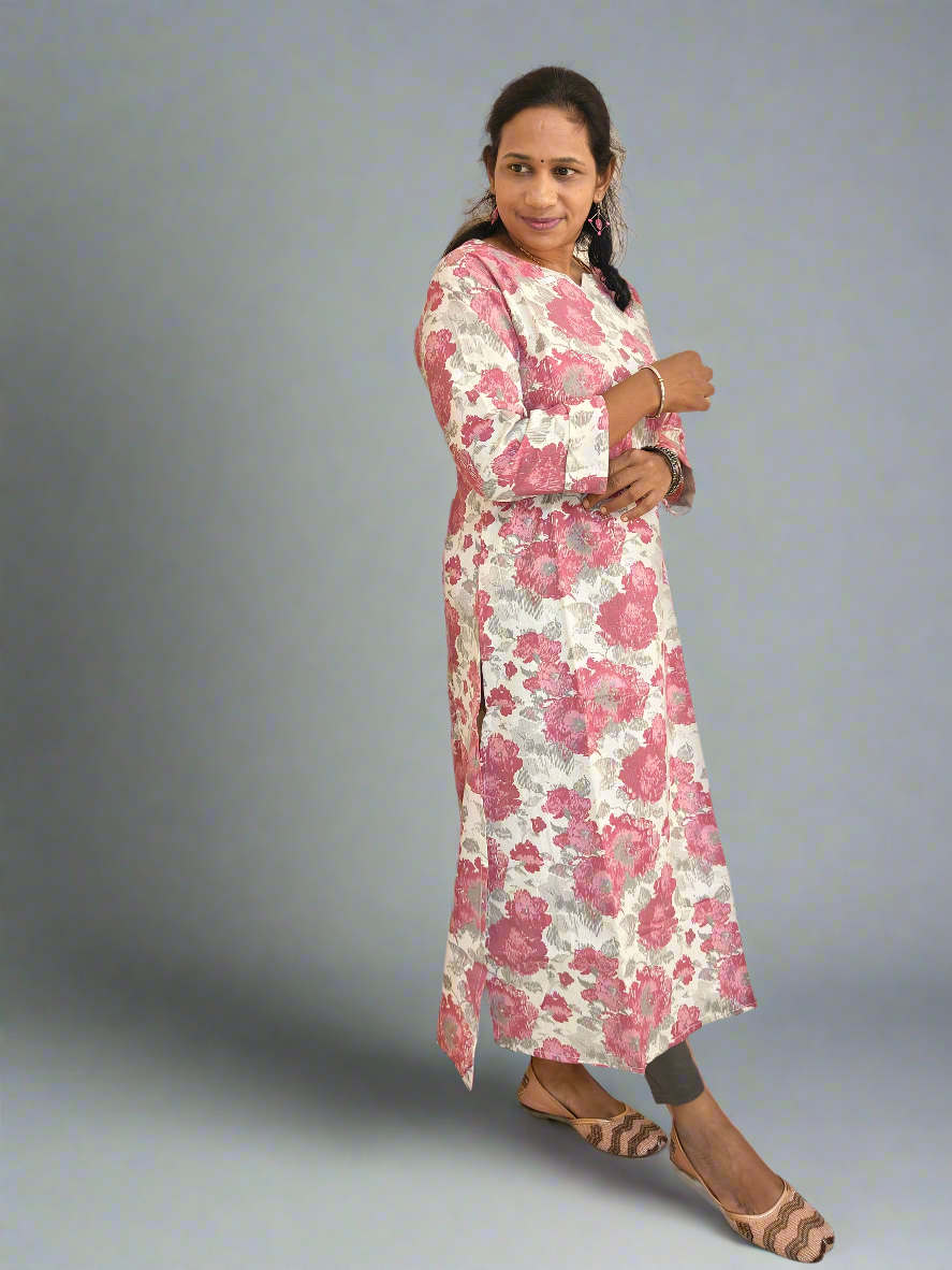 PINK FLORAL FLEX COTTON KURTI