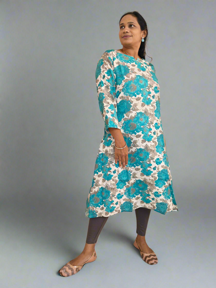 BLUE FLORAL FLEX COTTON KURTI