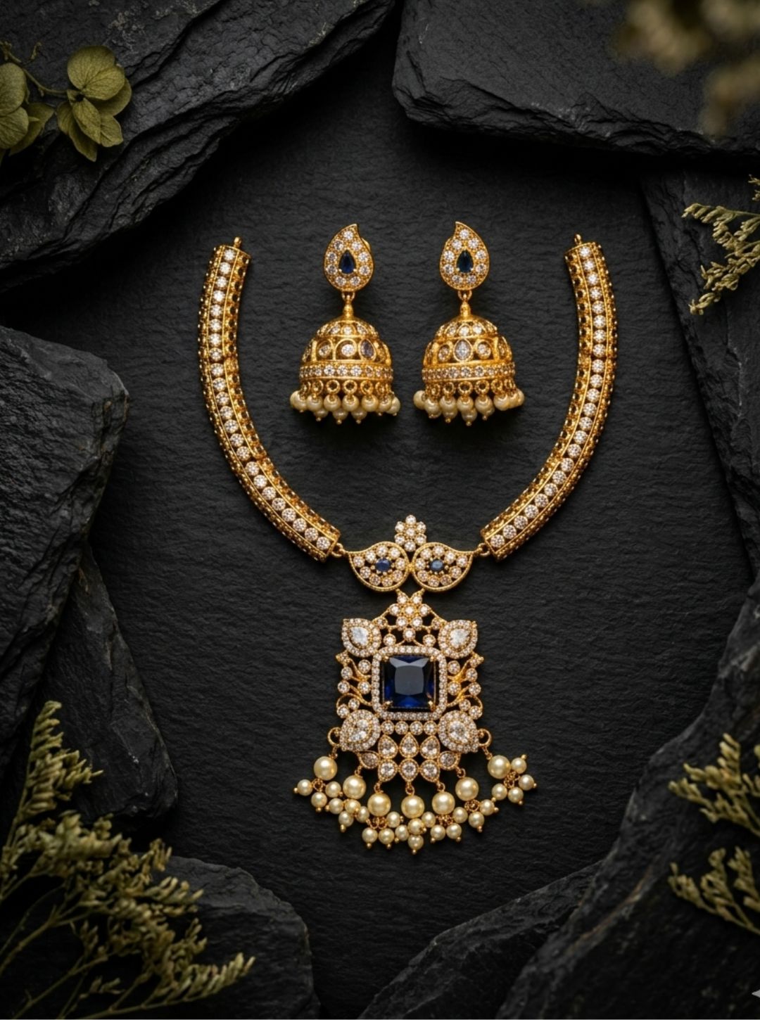 sapphire diamond necklace set gold